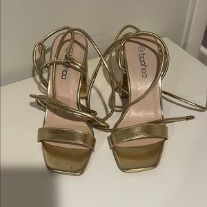 Boohoo Metallic Gold Strappy Heels